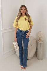 MIA LEMON  T-SHIRT WITH FAUX LEATHER H BUCKLE