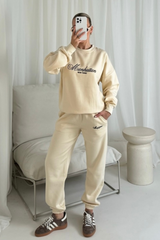 Manhattan ecru and chocolate embroidered sweater joggers loungewear
