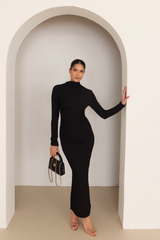 Nola black crinkle jersey midi dress