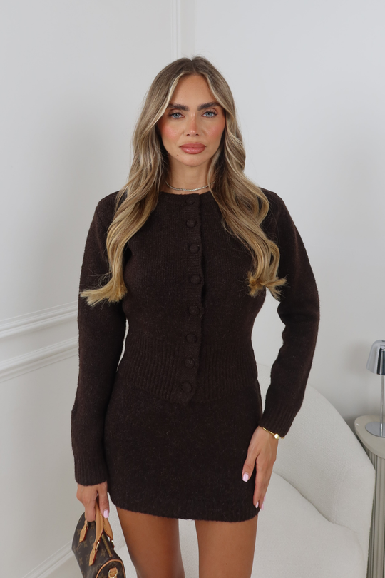 MAYA CHOCOLATE KNITTED BUTTON UP CARDIGAN