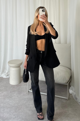 Valencia black ruched sleeve blazer