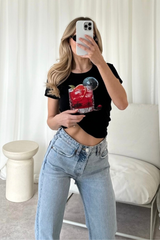 Disco cocktail black printed baby tee