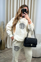 Rose ecru embroidered hoodie joggers premium loungewear