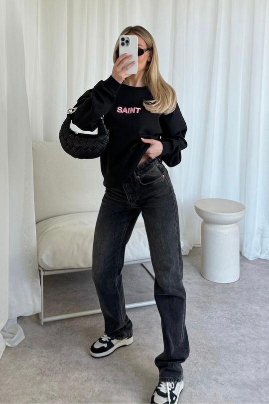Saint embroidered black sweater