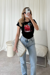 Disco cocktail black printed baby tee