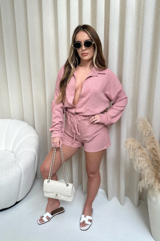 Sabrina pink cheesecloth shirt short co-ord