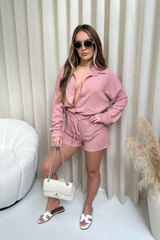 Sabrina pink cheesecloth shirt short co-ord ONE SIZE (6-10) Co Ord