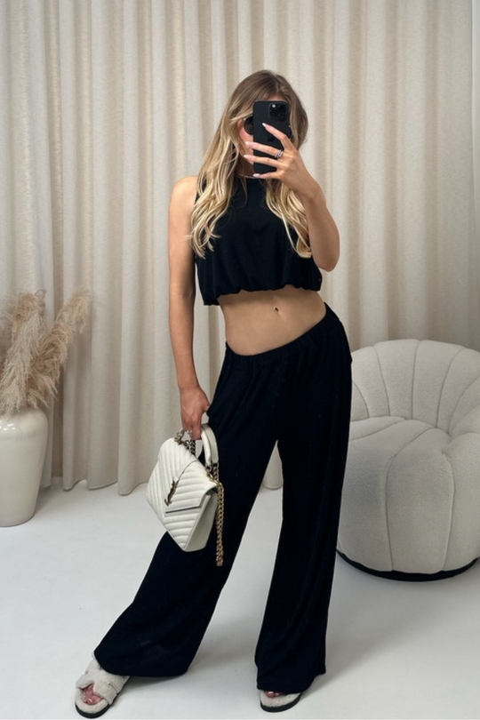 Lisa black crop top and trouser co-ord