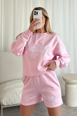 Saint tropez baby pink embroidered sweater shorts loungewear