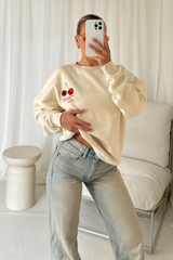 Cherry perfection ecru printed sweater