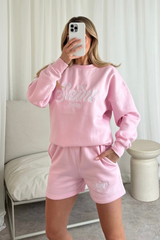 Saint tropez baby pink embroidered sweater shorts loungewear