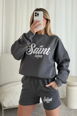 Saint tropez steel grey embroidered sweater shorts loungewear