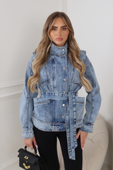 SAMANTHA BLUE DENIM BELTED JACKET
