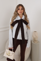 FREYA MARL GREY KNITTED NECK TIE HOODIE