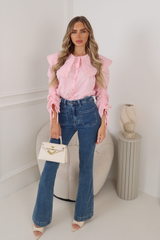 LEAH BABY PINK OVERSIZED FRILLED COLLARED SHIRT