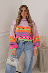 JESSIE PURPLE MULTI COLOUR STRIPED KNITTED JUMPER