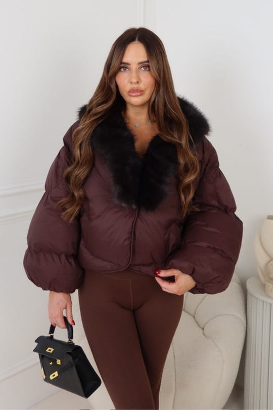 MONETTA CHOCOLATE FAUX FUR FULL SLEEVE JACKET