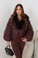 MONETTA CHOCOLATE FAUX FUR FULL SLEEVE JACKET