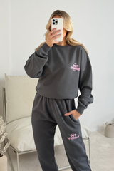 Out of office grey printed sweater joggers premium loungewear