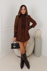 VALENCIA CHOCOLATE RUCHED SLEEVE BLAZER