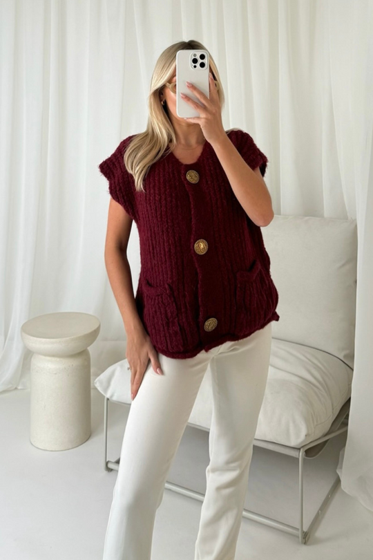 Sally burgundy sleeveless cardigan