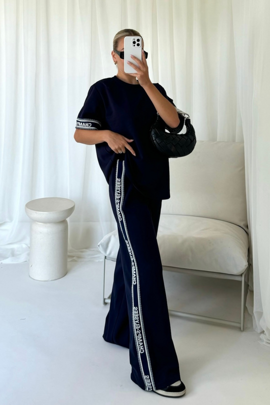 Champs elysees navy trim t-shirt straight leg jogger loungewear