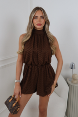 BLAIRE CHOCOLATE CROCHET HALTER NECK PLAYSUIT