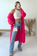 Eloise Dark Pink Fine Knit Long Cardigan