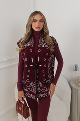 STEVIE BURGUNDY PAISLEY KNIT SLEEVELESS GILET CARDIGAN