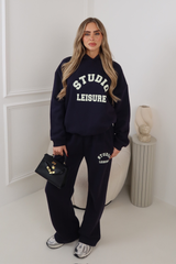 STUDIO LEISURE PRINTED NAVY HOODIE & STRAIGHT LEG JOGGER SET