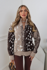 OTTILIE BEIGE DEER PRINT ZIP UP JUMPER