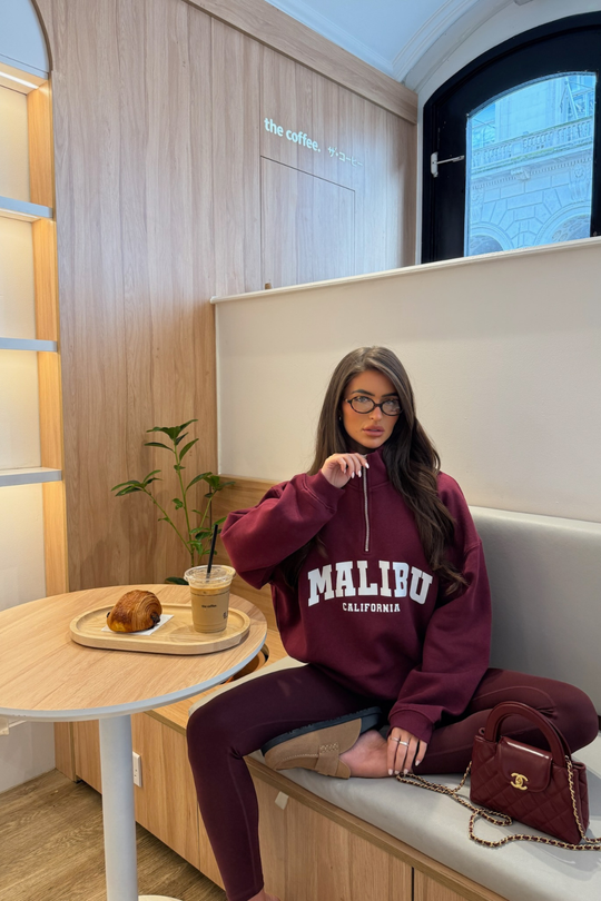 MALIBU BURGUNDY PRINTED 3/4 ZIP