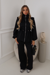 MARIELLE BLACK CINCHED WAISTBAND BOW STRAIGHT LEG LOUNGESET
