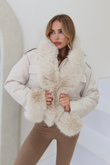 Sarah cream cropped hooded puffer coat