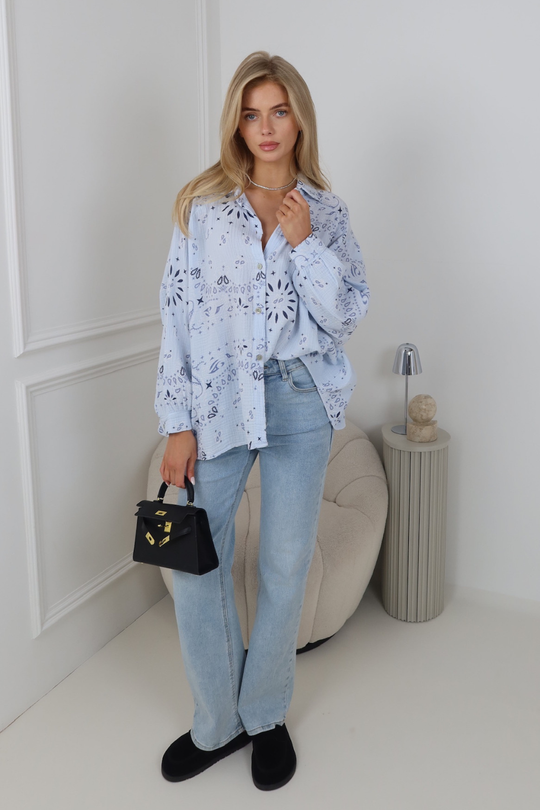 KATE BLUE PAISLEY PRINTED CHEESECLOTH SHIRT