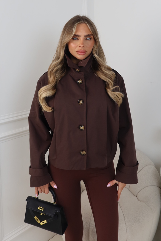 CHARLI CHOCOLATE BUTTON UP LINNEN PUFF SLEEVE JACKET