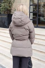 Naomi grey belted puffer coat