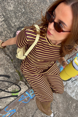 SCOUSE PRINTS 2.0 - YELLOW/BROWN STRIPE TOP AND TROUSER SET