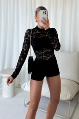Rhianna black lace playsuit