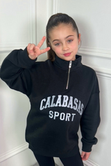 Mini Calabasas black embroidered 3/4 zip sweater loungewear