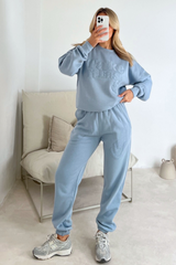 Take it easy baby blue embroidered sweater joggers premium loungewear