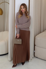 Stacie camel pleated long sweater dress
