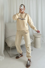 Manhattan ecru and chocolate embroidered sweater joggers loungewear
