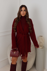 ANGELINA BURGUNDY FRINGED CARDIGAN