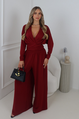 LYDIA BURGUNDY LOW CUT JUMPSUIT