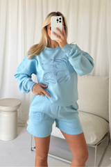 Gege blue embroidered sweater shorts loungewear