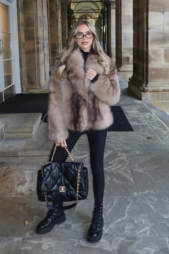 Elisa Light Brown Cropped Faux Fur Coat