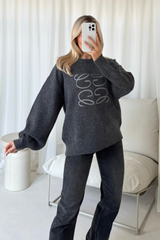 GeGe grey embroidered knit sweater