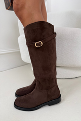 ROBYN BROWN SUEDE KNEE HIGH BOOTS