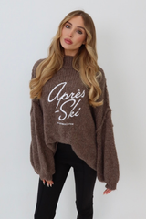 Apres Ski taupe embroidered oversized knit jumper